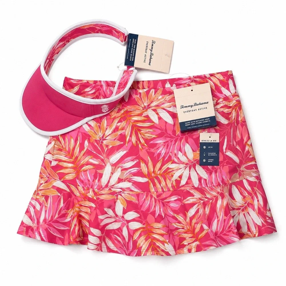 NWT Tommy Bahama Everyday Active Skort & Visor Set Pink Tropical Floral Golf